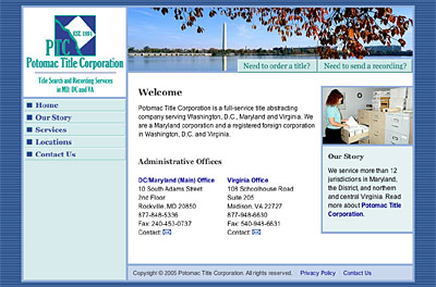 Potomac Title web site screenshot